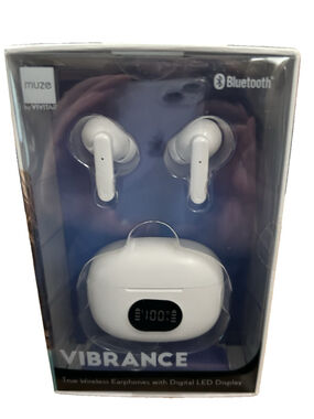 Muze by Vivitar Vibrance Wirelss Earphones w/Digital LED Display Bluetooth White